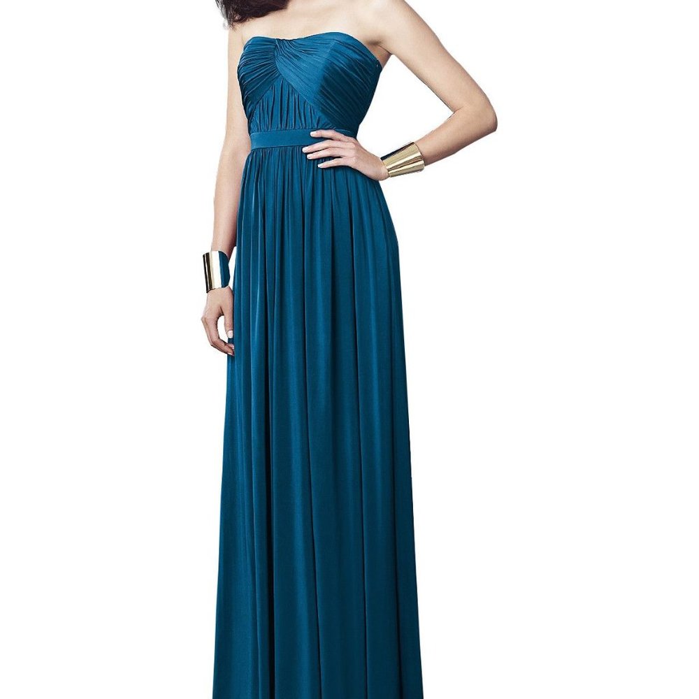 Dessy Estate Blue Strapless Maxi Bridesmaids Dress